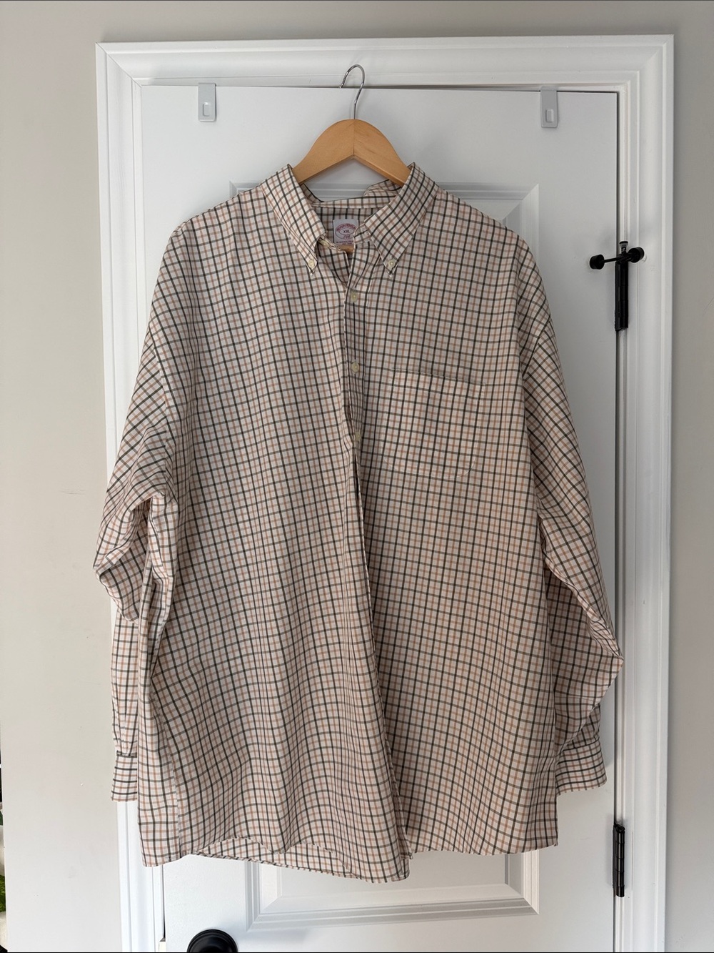 Brooks Brothers Men's Beige and Sage Plaid Dress Shirt
